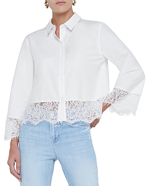 Shop L Agence L'agence Levo Lace Trim Crop Shirt In White