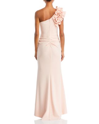 One Shoulder Ruffle Crepe Gown - Exclusive