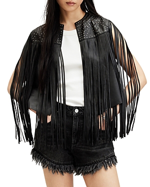 Allsaints Elias Astral Leather Tassel Gilet In Black