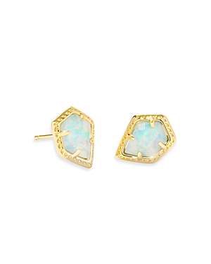 Shop Kendra Scott Framed Tessa Stud Earrings In Gold Luster Light Blue Kyocera Opal