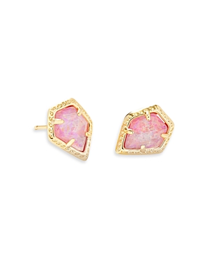 Shop Kendra Scott Framed Tessa Stud Earrings In Gold Luster Rose Pink Kyocera Opal