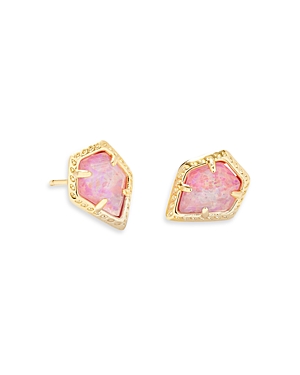 Kendra Scott Tessa Framed Stud Earrings In Gold Luster Rose Pink Kyocera Opal