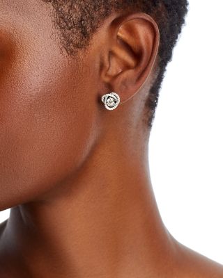 Diamond Love Knot Stud Earrings in 18K White Gold, 1.30 tcw 