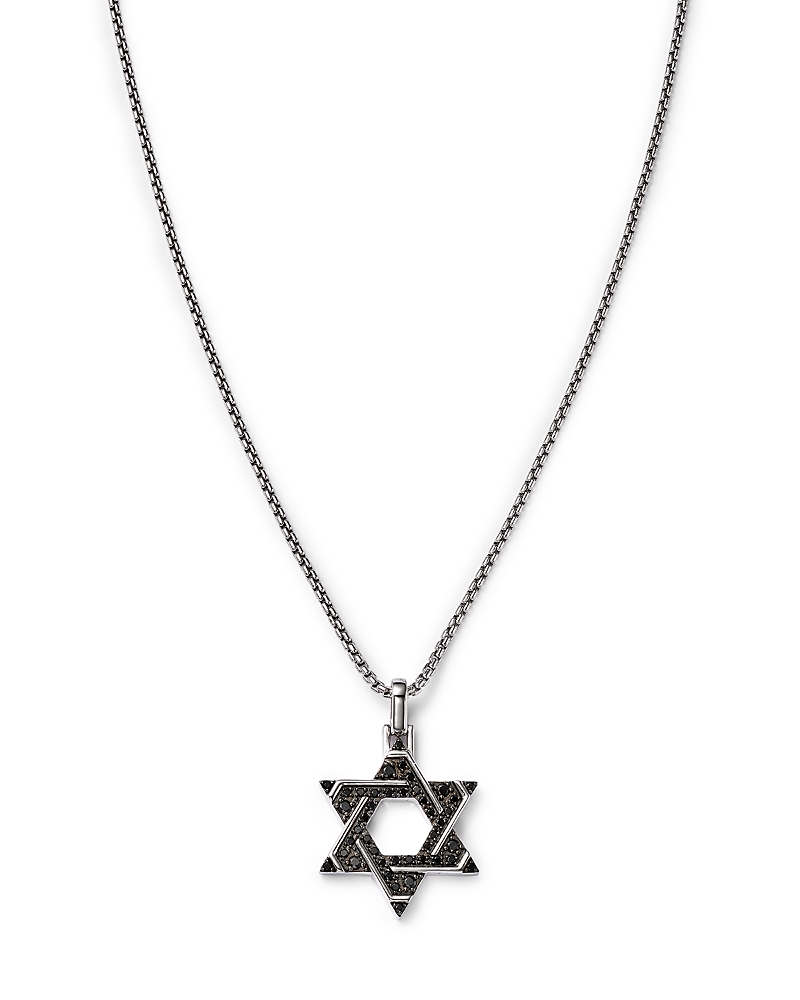 Bloomingdale’s Fine Collection Men’s Black Diamond Star of David Pendant Necklace in 14K White Gold, 0.50 tcw