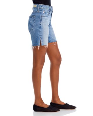 Mid Rise Raw Hem Denim Shorts