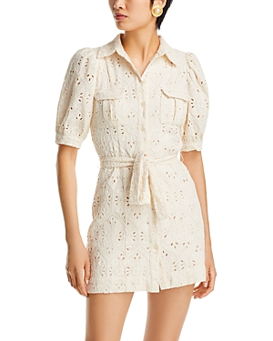 En Saison Cordelia Cotton Eyelet Short Sleeve Mini Shirtdress In Natural
