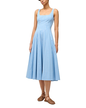 Shop Staud Wells Striped Dress In Azure Pinstripe