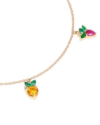 14K Yellow Gold Multi Gemstone Fruit Charm Bracelet