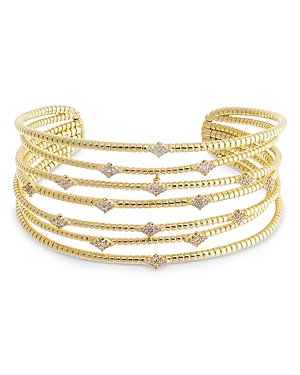 Pave Accented Multi Row Open Bangle Bracelet