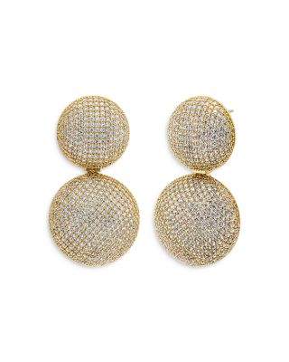 By Adina Eden Pave Puffy Double Circle Drop Stud Earrings