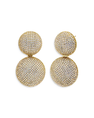 Pave Puffy Double Circle Drop Stud Earrings