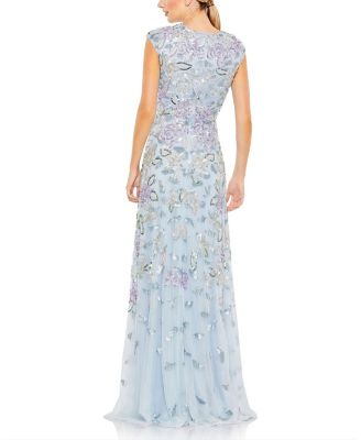 Sequined High Neck Cap Sleeve A Line Gown