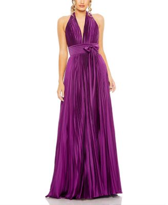 Mac Duggal - Center Bow Pleated Halter Neck Gown