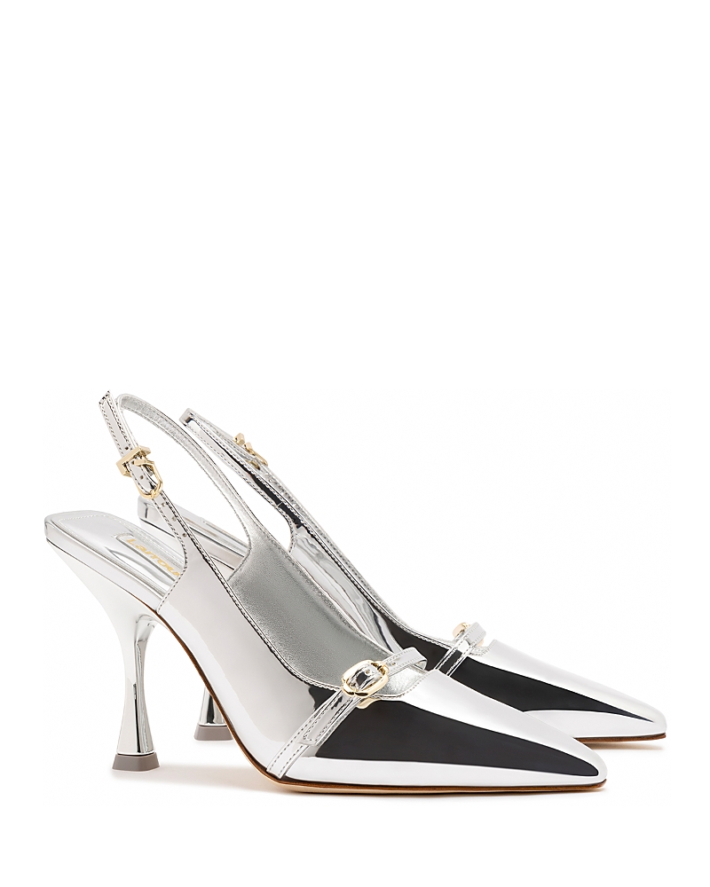 Larroude Larroudé Ins Hi Slingback Pointed Toe Pump In Silver