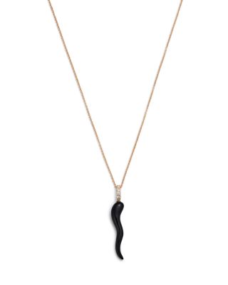 Bloomingdale's Fine Collection - Onyx & Diamond Accent Italian Horn Pendant Necklace in 14K Yellow Gold , 17"