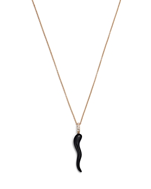Bloomingdale's Onyx & Diamond Accent Italian Horn Pendant Necklace In 14k Yellow Gold, 17 In Black/gold