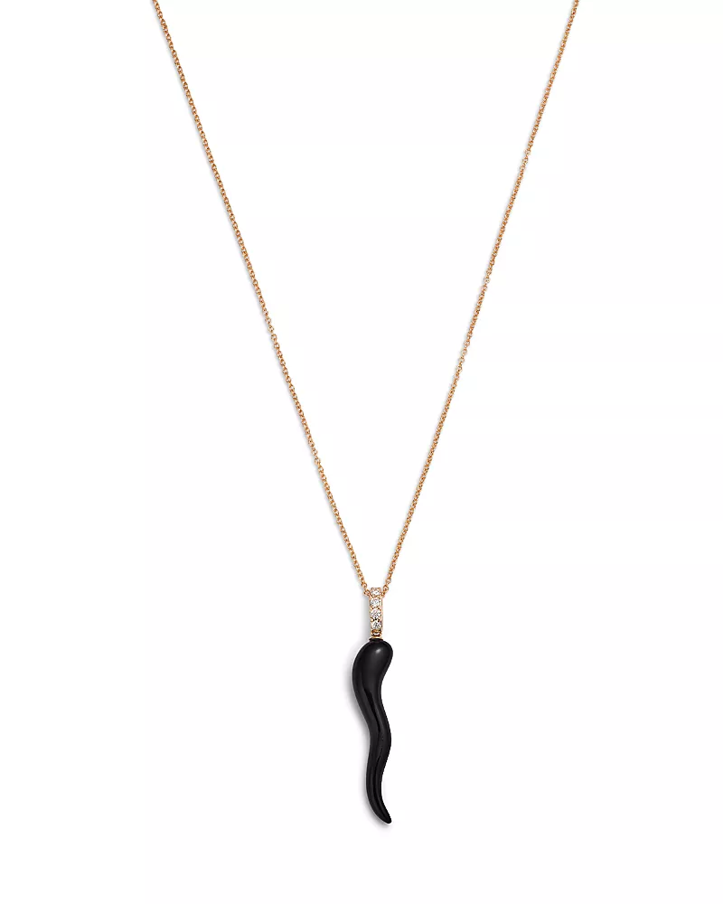 Bloomingdale's Fine Collection Onyx & Diamond Accent Italian Horn Pendant Necklace in 14K Yellow Gold, 17