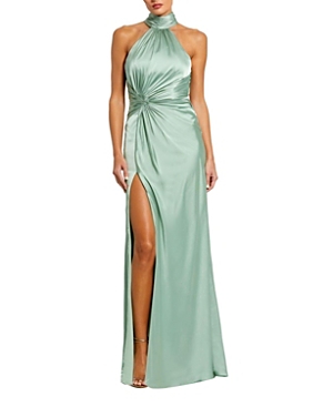 Open Back High Neck Side Ruched Gown