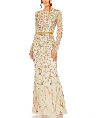 Mac Duggal - Long Sleeve Floral Embellished Gown