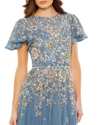 Embellished Butterfly Sleeve High Neck Gown