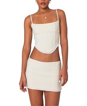 Shop Edikted Thora Woven Lace Up Corset In Cream