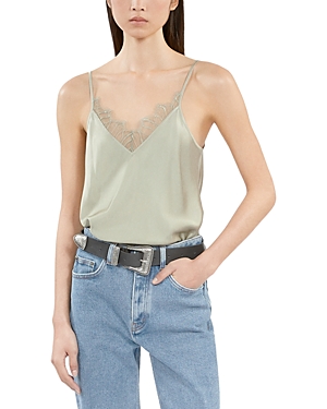 The Kooples Lace Trim Camisole In Green