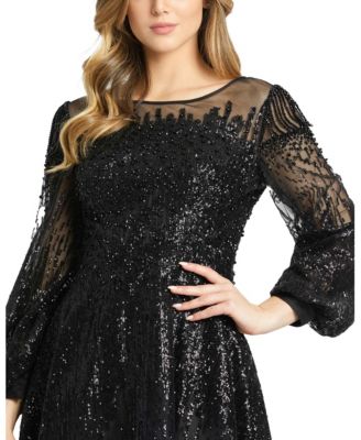 Jewel Encrusted Illusion Long Sleeve A Line Gown