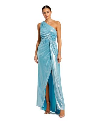 Metallic Draped One Shoulder Grecian Dress