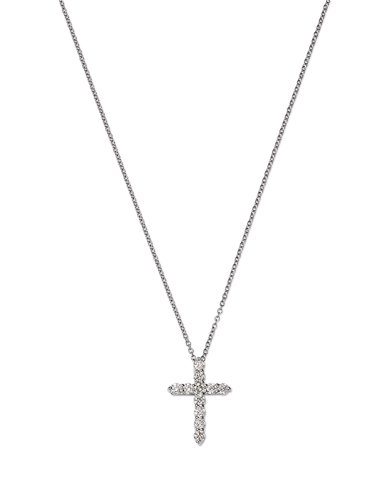 Bloomingdale's Fine Collection Diamond Small Cross Pendant Necklace in 14K White Gold, 0.50 tcw