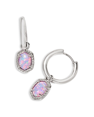 Shop Kendra Scott Daphne Framed Kyocera Opal Removable Charm Huggie Hoop Earrings In Silver Lilac Kyocera Opal