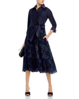 Floral Eyelet Collared Midi Dress