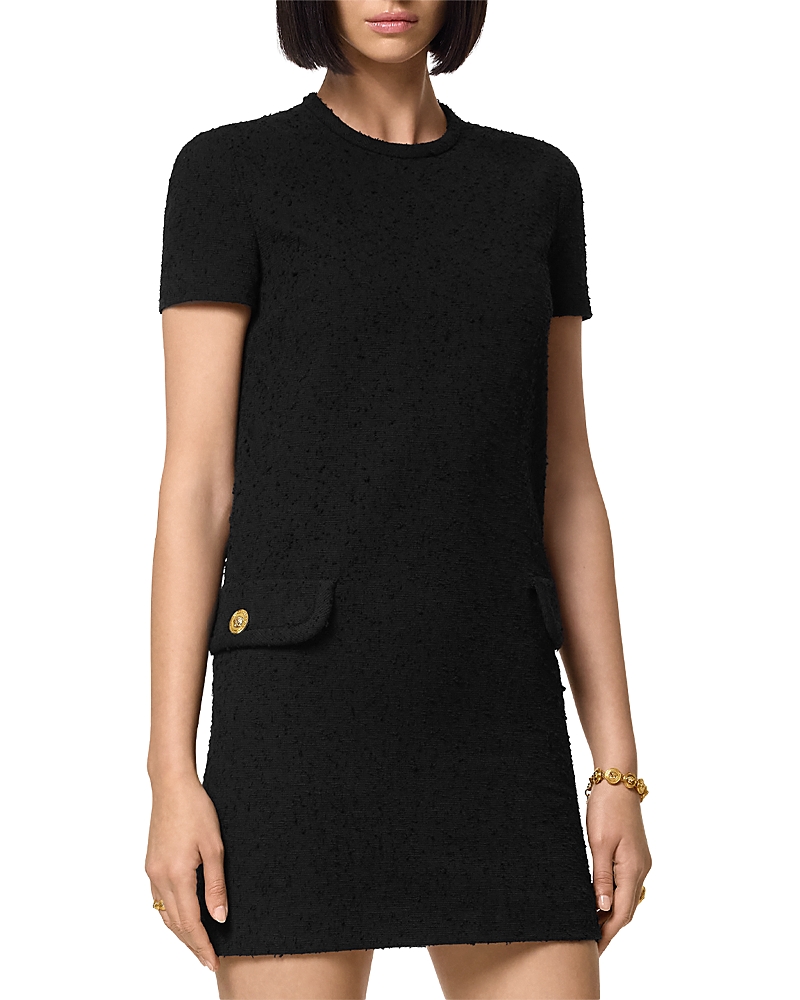 Versace Stretch Cady Short Sleeve Dress In Black