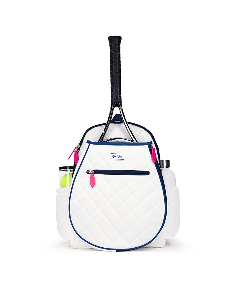 Ame & Lulu Quilted White Navy Pink Jr. Love Tennis Backpack In White