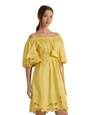 Ralph Lauren - Eyelet Belted Off-the-Shoulder Dress