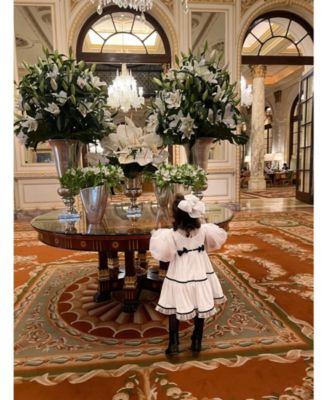 Girls' Aurora Ivory Velour Dress with Tulle Puff Sleeves - Baby, Little Kid, Big Kid