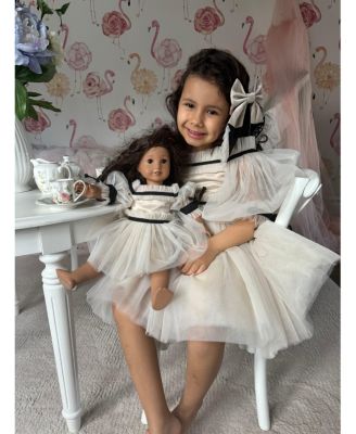 Girls' Coco Caramel Tulle Dress with Sheer Puff Tulle Sleeves - Baby, Little Kid, Big Kid