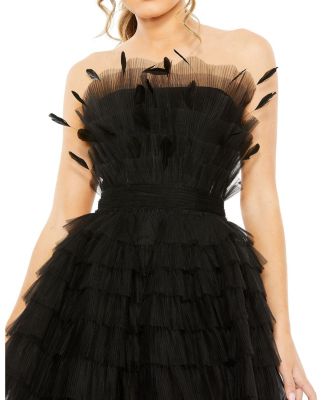 Feathered Strapless Tulle Fit and Flare Dress