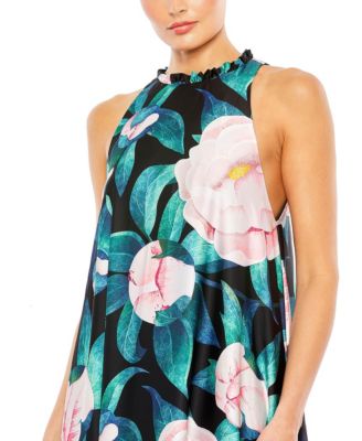 Floral Printed High Neck Babydoll Dress