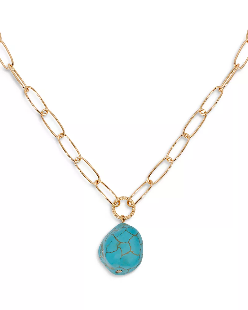 Ettika Gemstone Nugget Chain Link Pendant Necklace in 18K Gold Plated, 15