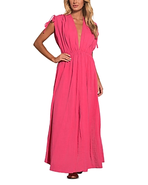 Shop Elan Tie Shoulder Open Back Maxi Dress In Hot Pink