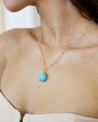 Gemstone Nugget Chain Link Pendant Necklace in 18K Gold Plated, 15"-20"