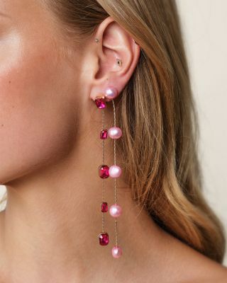 Pink Cultured Freshwater Pearl Linear Drop Earrings in 18K Gold Plated