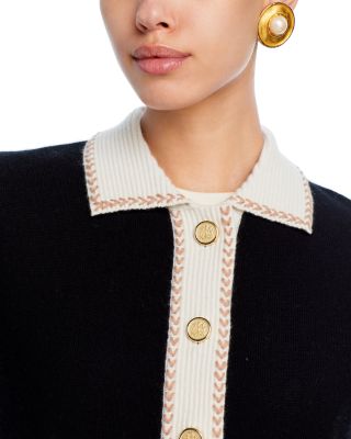 100% Cashmere Contrast Trim Cardigan - Exclusive