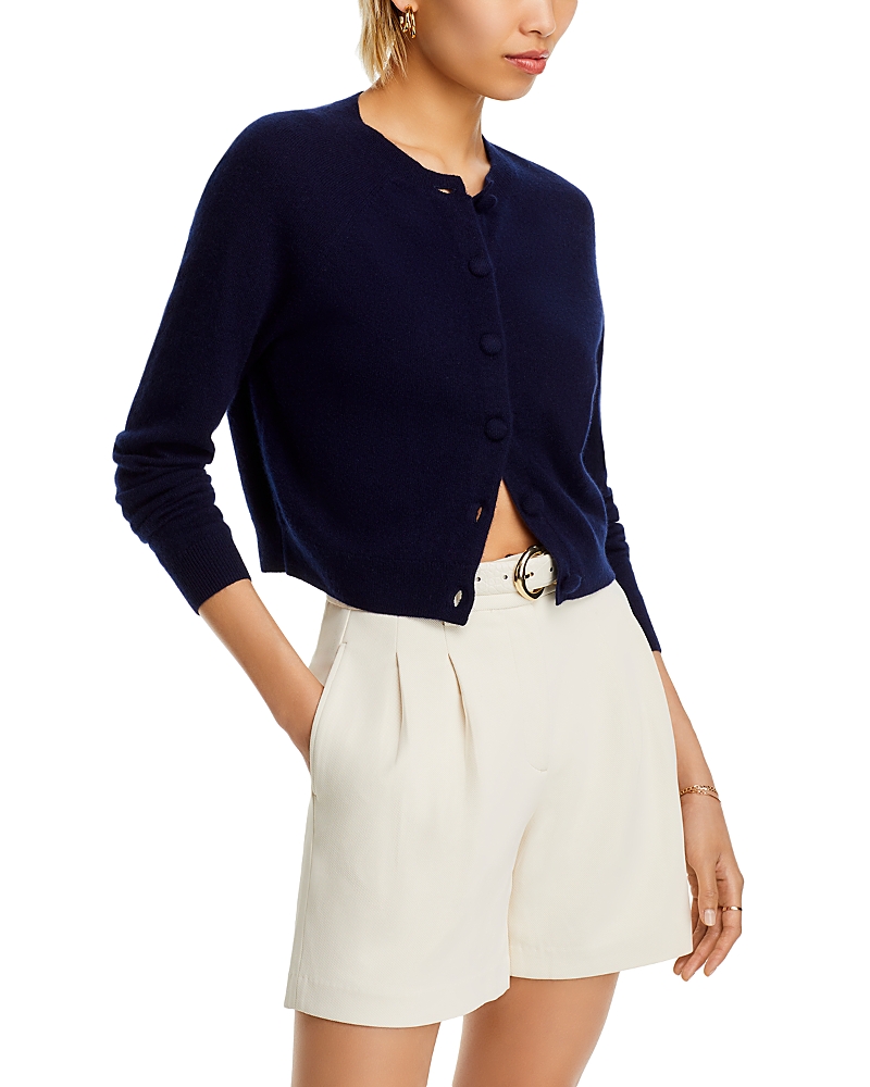 Shop Aqua Cashmere Crewneck Cardigan - Exclusive In Peacoat