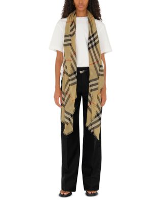 Wide Check Lightweight Wool Scarf