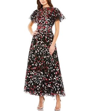 MAC DUGGAL EMBELLISHED BUTTERFLY TEA LENGTH A LINE DRESS