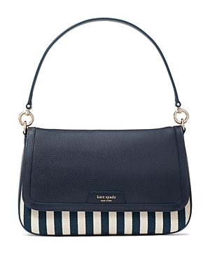 Kate Spade Hudson Striped Canvas Leather Flap Small Shoulder Bag In Parisian Navy Multi