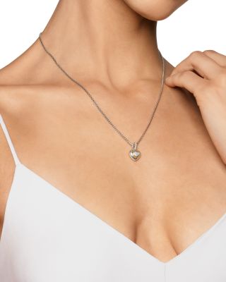 Petite Cable Heart Pendant Necklace in Sterling Silver with 14K Yellow Gold and Diamonds, 16"