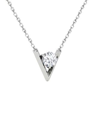  V Solitaire Necklace in 14K Yellow Gold, .50ctw Round Brilliant Lab Grown Diamond, 16-18"