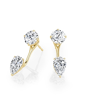 Lab Grown Diamond Round Brilliant & Pear Solitaire Stud & Ear Jacket Earrings in 14K White Gold and Gold, 2.0 ct. t.w.
